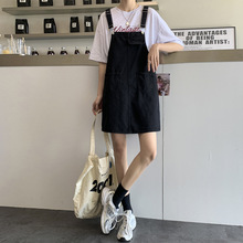 2025春季新款宽松显瘦黑色牛仔背带短裙女学生小个子吊带连衣裙子
