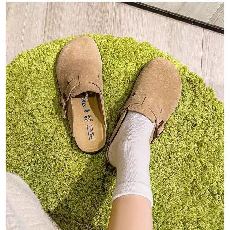 Genuine Leather Birkenstock Shoes for Men and Women, Cork Toe-Toe Slip-Ons and Half-Slippers, 2025 Autumn and Winter New Thick-Soled Outer Wear Birkenstock Slippers