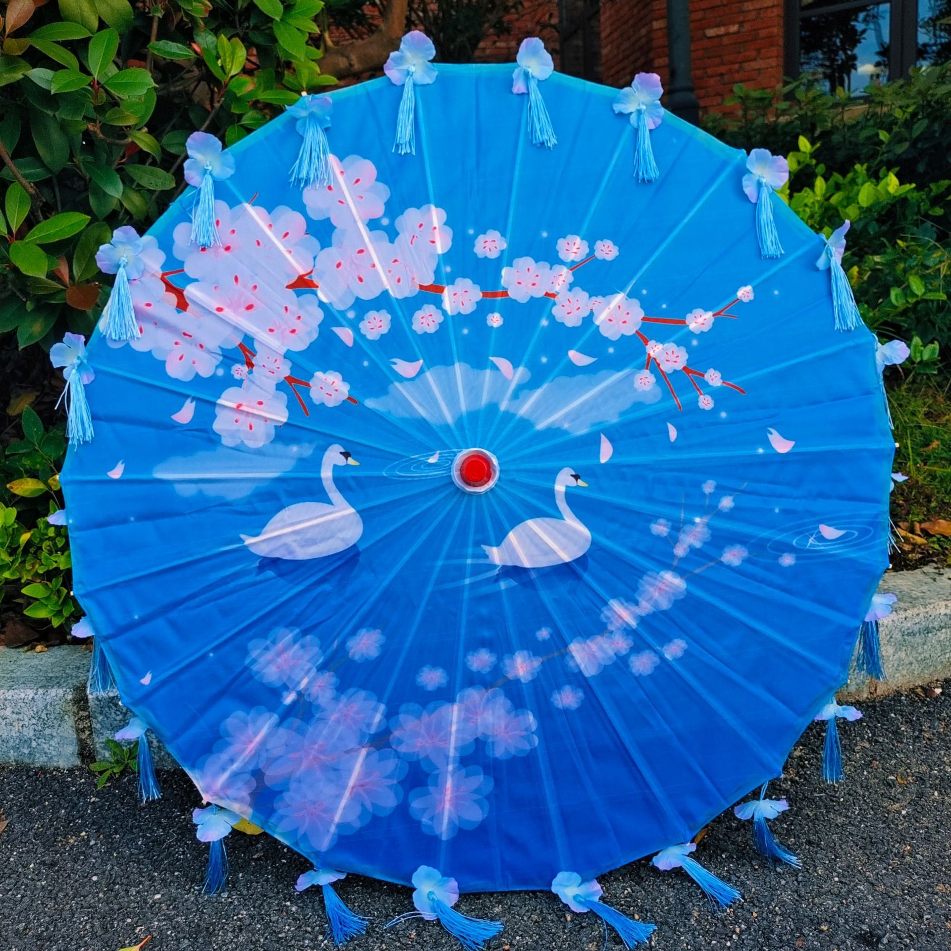 거위 호수 꽃잎 우산