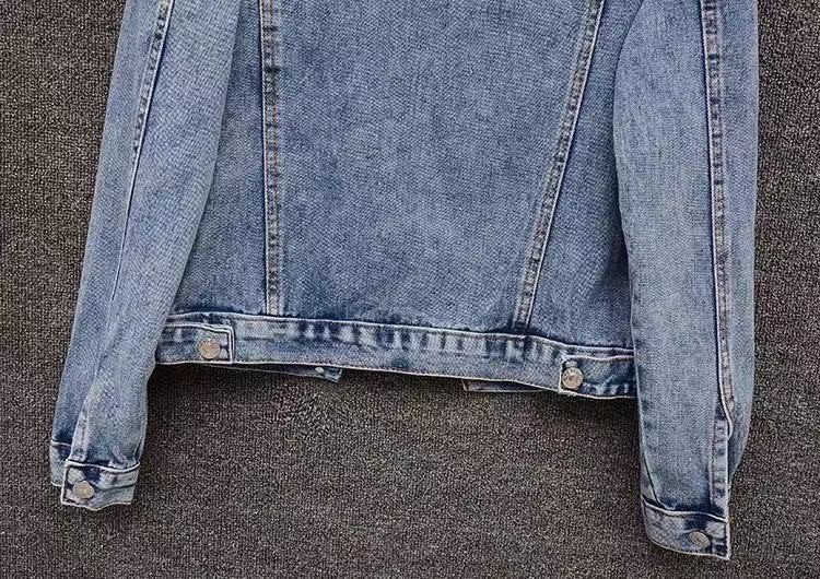 Damen-Jeansjacke mit Perlenverzierungen, kurze Länge, Übergröße, stilvoll und bequem für die Freizeit – Schwarz, Weiß, Himmelblau_voghion.com