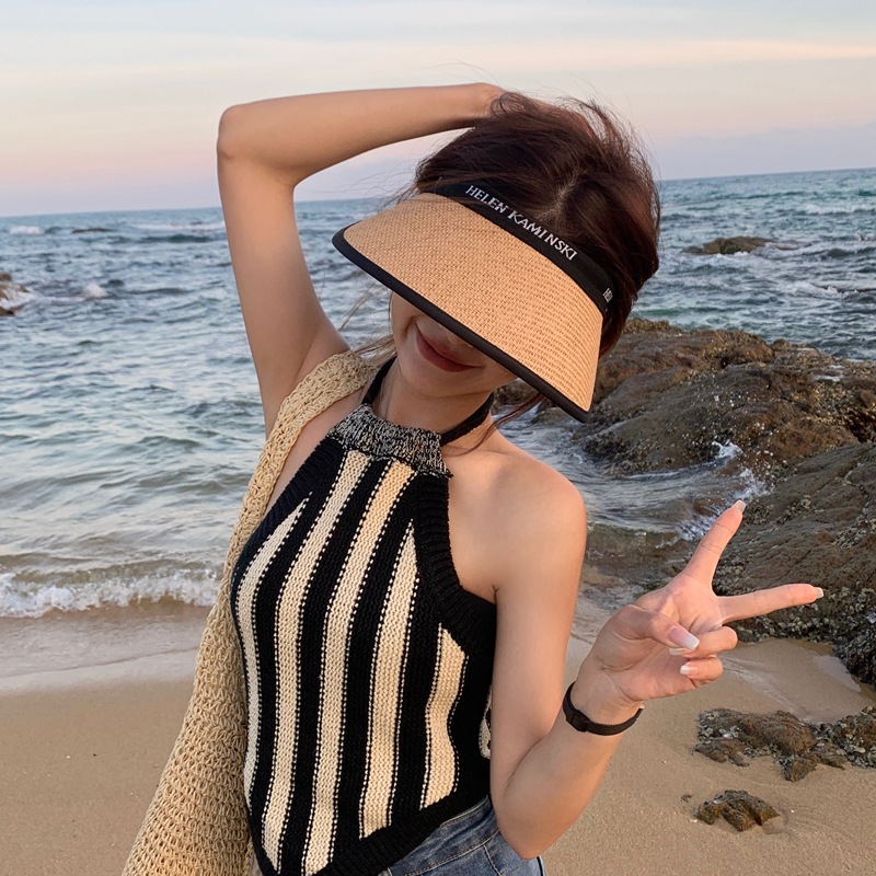 空トップuv黒ゴム日焼け止め帽子女性夏の大きなつば紫外線防止ビーチ日よけ麦わら帽子顔太陽帽子|undefined
