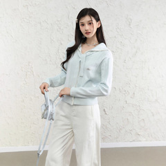 2025学院风蓝色针织毛衣开衫女秋冬季新款韩系慵懒小个子韩系上衣