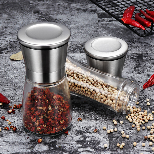 Manual Pepper Grinder, Stainless Steel Sea Salt Spice Grinder, Household Kitchen Utensil Glass Grinder