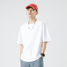 鲲海鹏云日系男装夏新款纯色圆领t恤短袖男宽松潮牌圆摆男士上衣