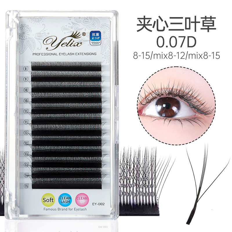 Fábrica de pestañas de color especial para pestañas 0.07 super suave no dispersar raíces 3D cómic sándwich injerto de pestañas de trébol