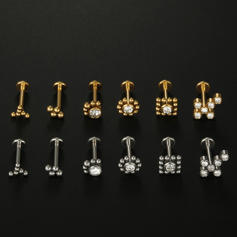 Fashion Round Stainless Steel Plating Inlay Zircon lip stud 1 Piece