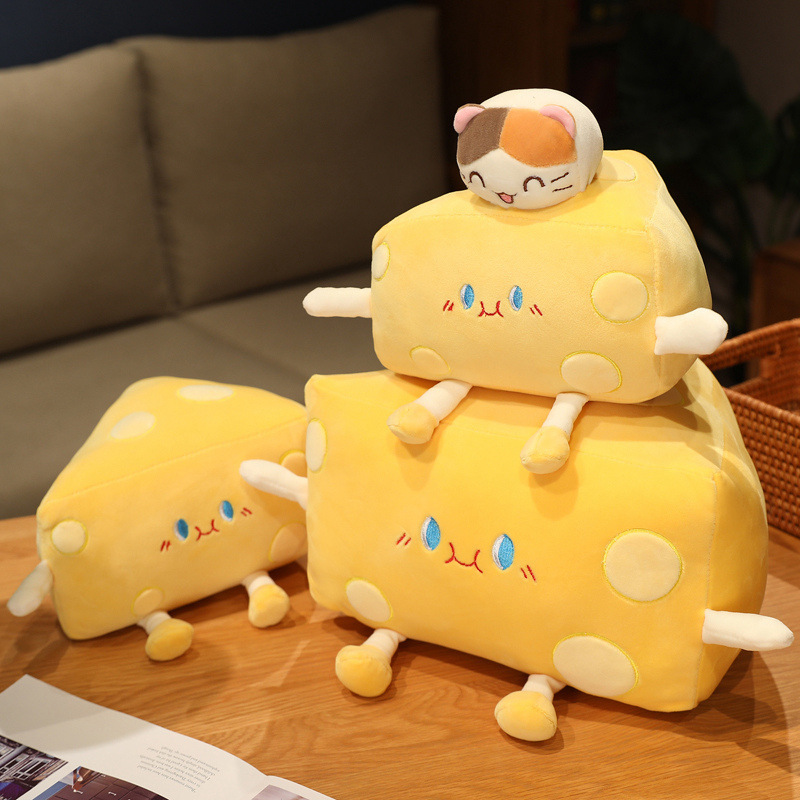 New Stealing Cheese Animal Plush Toy Creative Cheese Bread Pillow for Girls Sleeping Pillow for Children