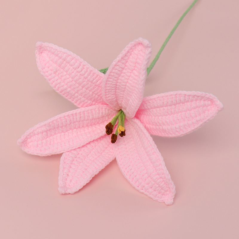 完成品クロスボーダーウールニットユリの花の枝家庭用家具装飾暖かい雰囲気かぎ針編みブーケ卸売|undefined
