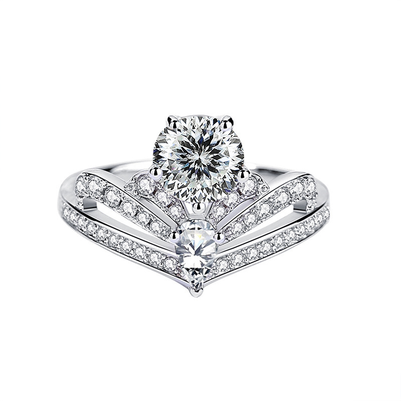 Nuevo anillo de piedra de moissan de 1 quilate de plata esterlina 925 de la corona europea y americana de lujo ligero de la fuente de anillo de anillo