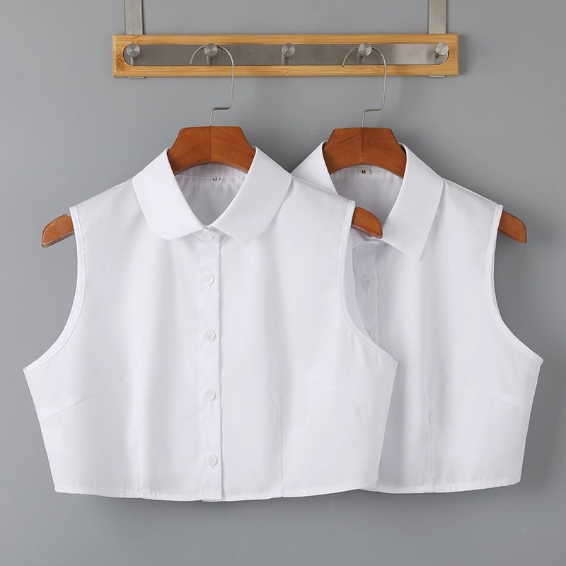 White Sleeveless Women's Shirt, Vest Top, Sweater, Sweatshirt, Base Layer, Fake Collar, Casual Shirt, Stand-Up Collar for Women