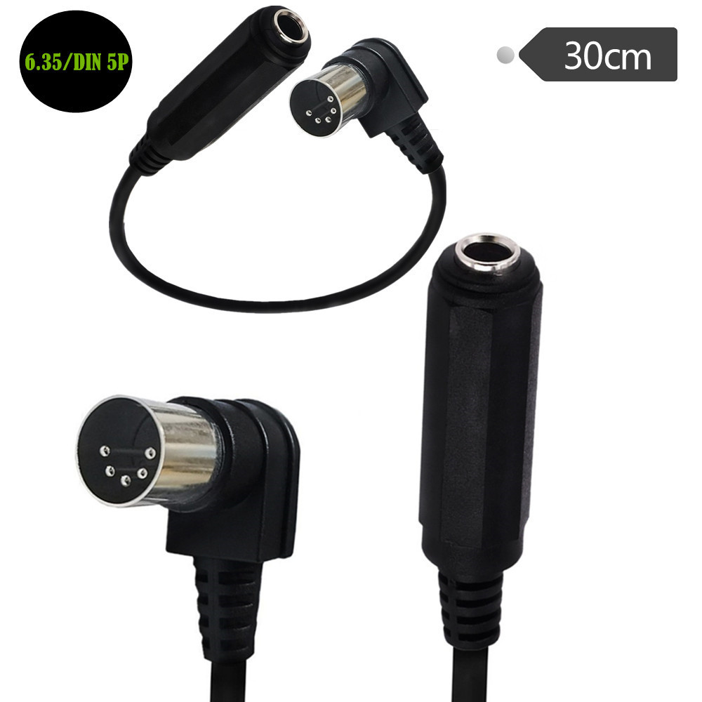 6.35mm 1/4" 母TRS转90°弯头 5Pin 5针DIN MIDI键盘吉他连接线