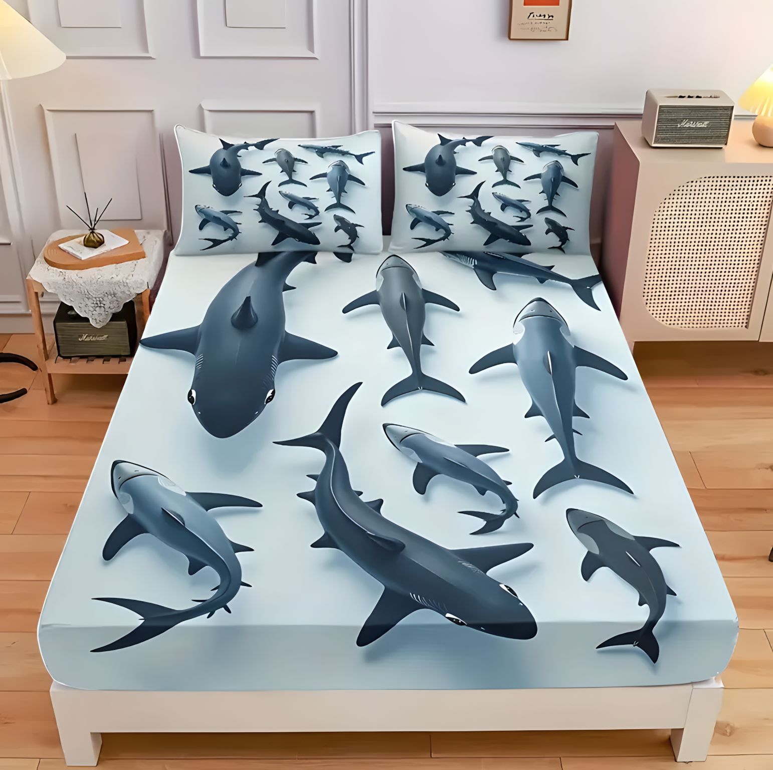TEMU / JIT transfronterizo tiburón marino suave tema de impresión digital de alta definición cama de cama cama de cama de cama