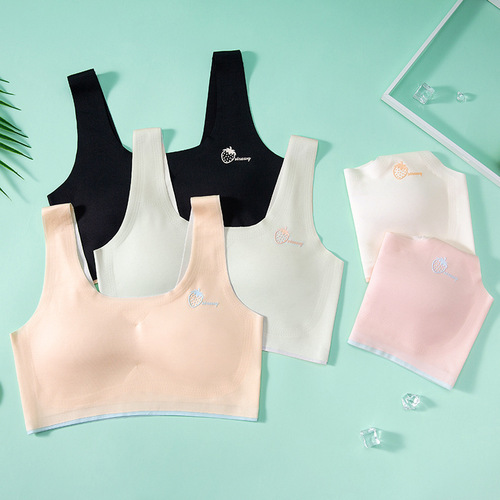 女童发育期无痕内衣女初中高中生防凸点冰丝透气少女学生文胸背心