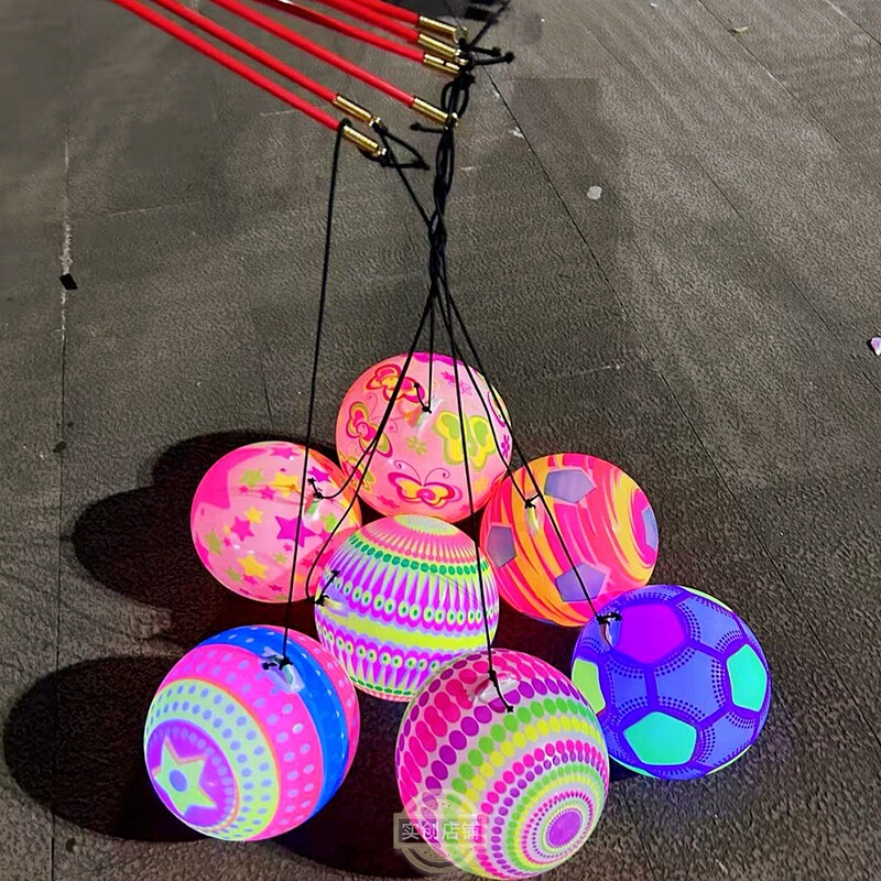 Wholesale Square Stall Toys Children's Sports Fitness Colorful Swing Ball with Portable Rod Elastic Rope Flash Ball