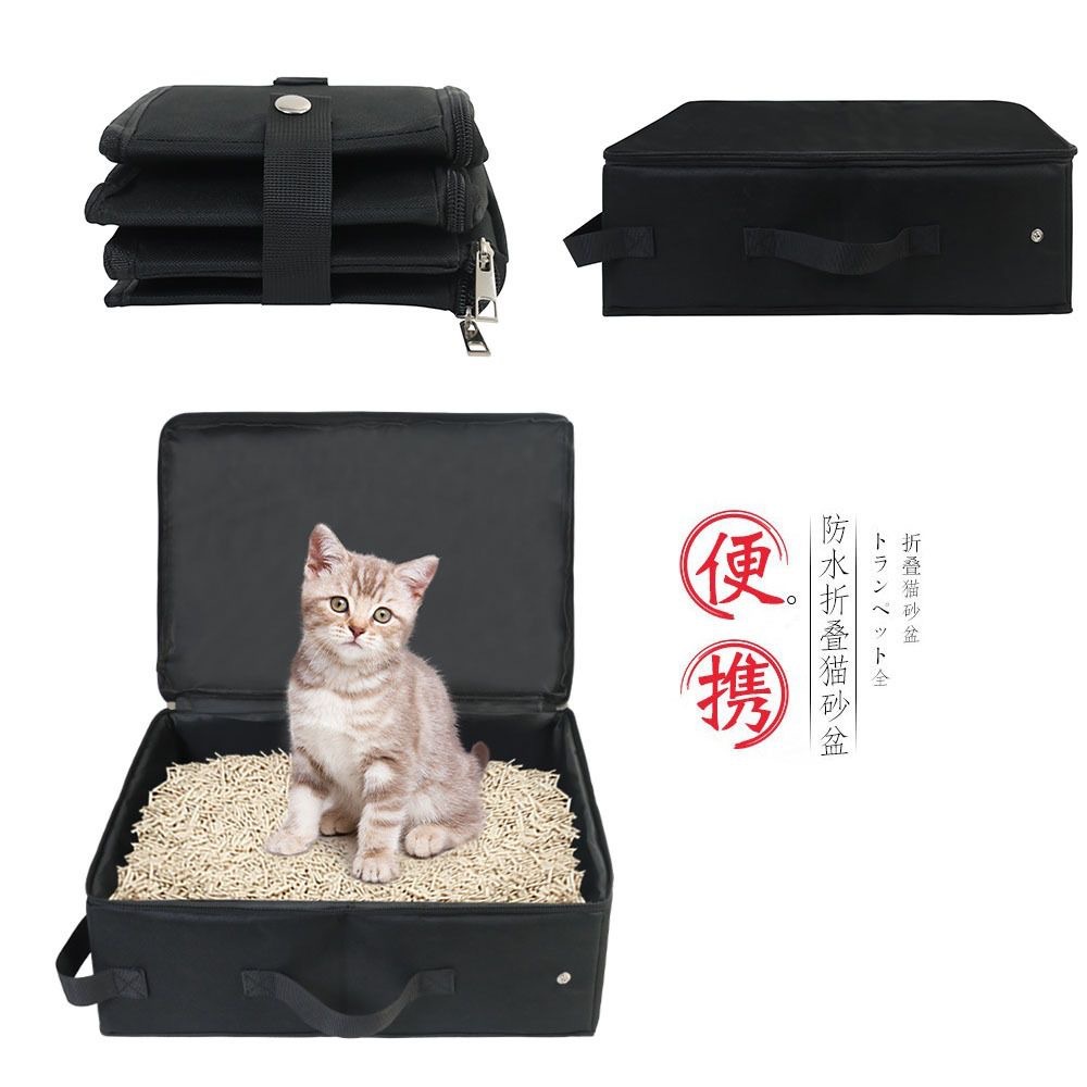 Novo saco de areia para gatos com tampa e alça, caixa de areia portátil dobrável padrão, caixa de areia de tecido para viagem