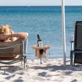 户外木质沙滩红酒储物架便携式高脚杯置物架实木圆形插地多孔酒架