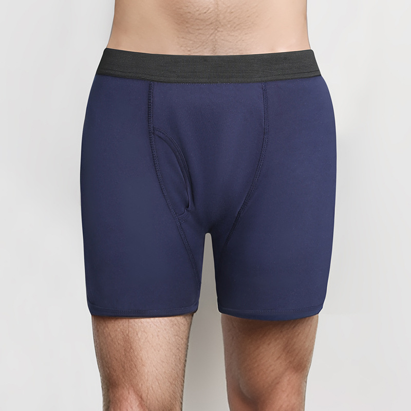 Men's Anti-Leakage Underwear for Post-Surgery Incontinence, European and American Cross-Border Washable Large Size Cotton Boxer Briefs, Solid Color Underpants 5Ap020