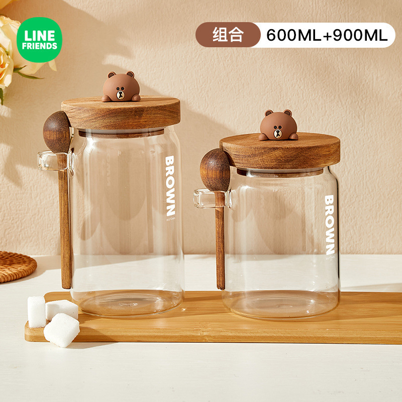 LINE FRIENDS高ホウケイ酸ガラス缶蓋付き収納缶茶葉収納缶コーヒー豆ガラス密封缶|undefined