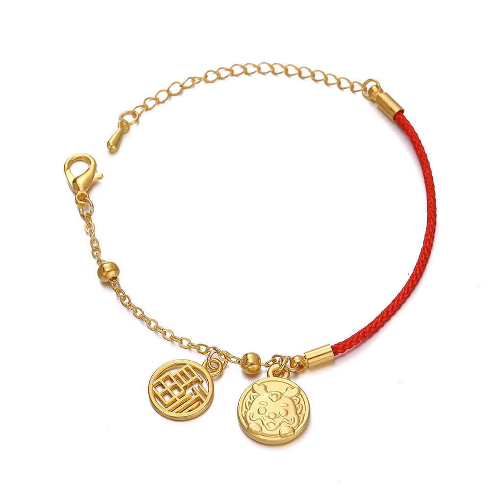 2024 dragón año rojo pulsera tejida oro suerte Zodiaco dragón nacimiento año nuevo chino pequeño regalo pulsera cuerda