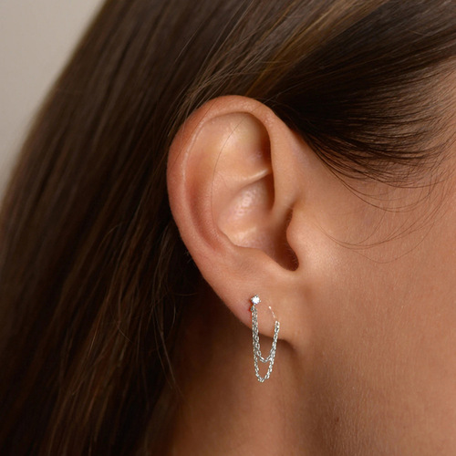 Cao Shi Trendy Instagram Style Chain Flowing Fringe Diamond Earrings - Cross-border Bestselling Personality Fashion Earrings (Pack of 1)