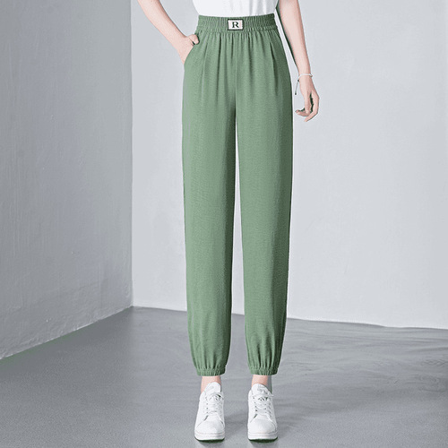 Loose Sports Nine-Twelve Mid-Rise Summer Outerwear Thin Linen Material Large Size Quick-Dry Ice Silk Harem Casual Pants for Women