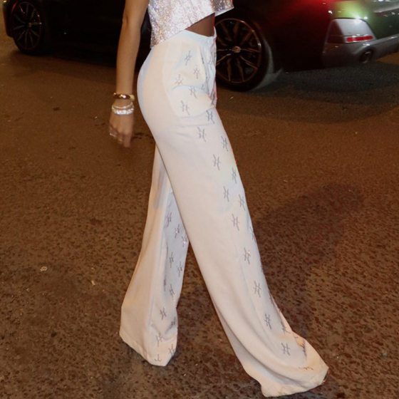 European and American Women's 2025 New Middle Waist Straight Geometric suit Hot Girl Casual Pants Personalized Trendy Hot Pants