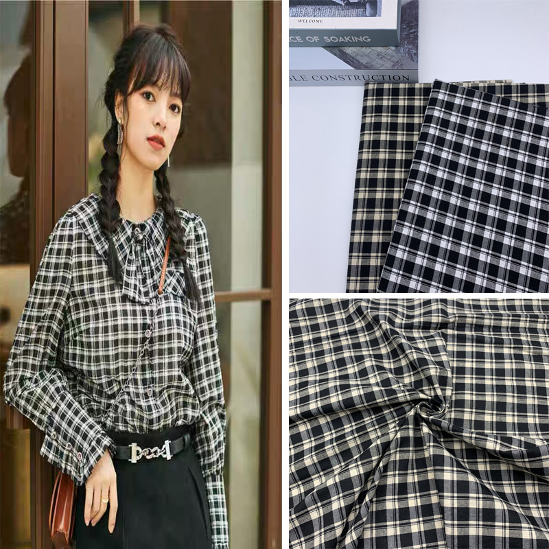 斜纹黑白衬衫格子布 连衣裙吊带裙裤装夹克衬衫格子面料