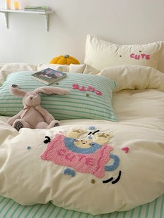 Cartoon Pure Cotton Bed Four-piece Set Pure Cotton Washed Cotton Kidsren's Bedding Towel Embroidered Quilt Cover Bed Sheets Three-piece Fitted Bed Sheets Set