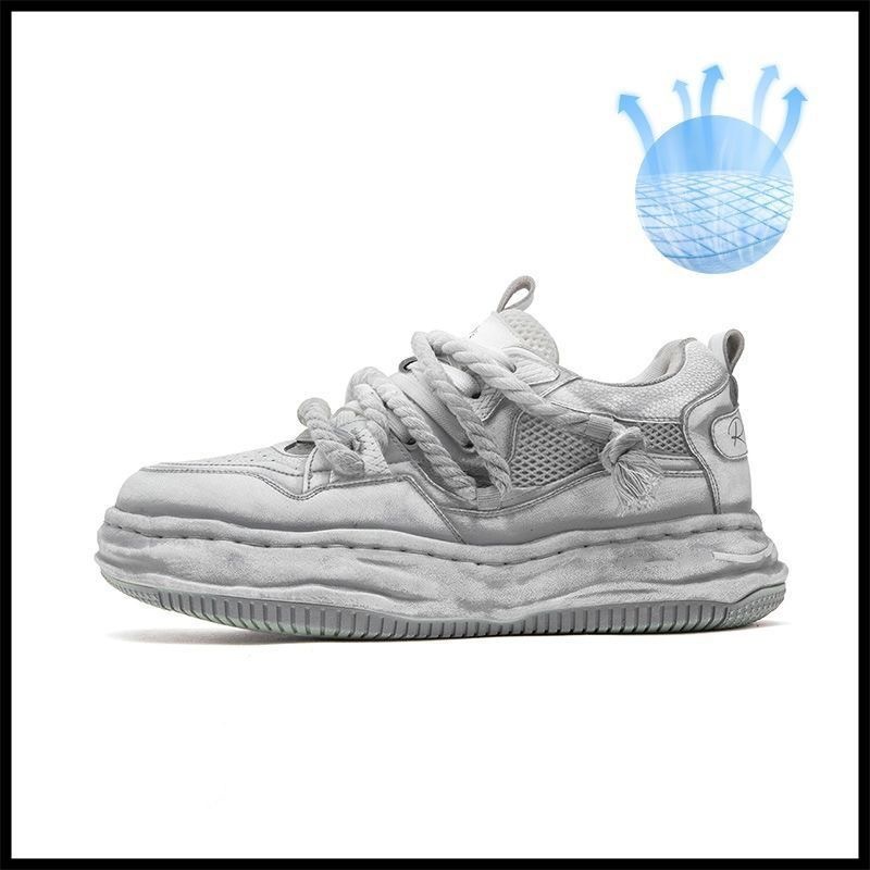 Hecha viejos zapatos sucios para parejas con suela gruesa, zapatos deportivos casuales de diseño universal, zapatos de skate de moda