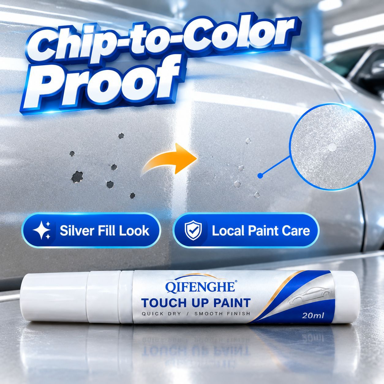 Cross-border car touch-up paint pen, silver scratch repair tool, quick-drying paint repair liquid for car paint, scratch remover, car care and beauty product, 20ml