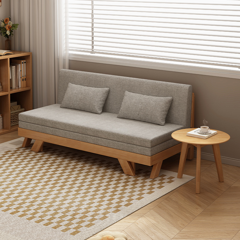Nordic Japanese-Style Solid Wood Sliding Bed Sofa Dual-Purpose Living Room Bedroom Small Apartment Folding Tatami Bed Straight Sofa