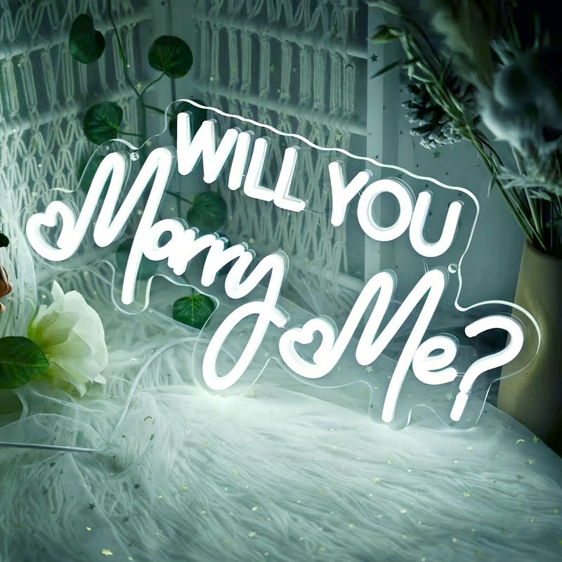 Will you marry me求婚霓虹灯- 带心形装饰的LED发光字母婚礼装饰