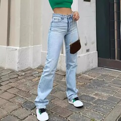 クロスボーダーヨーロッパとアメリカの女性用スリムハイウエストストレッチストレートジーンズ