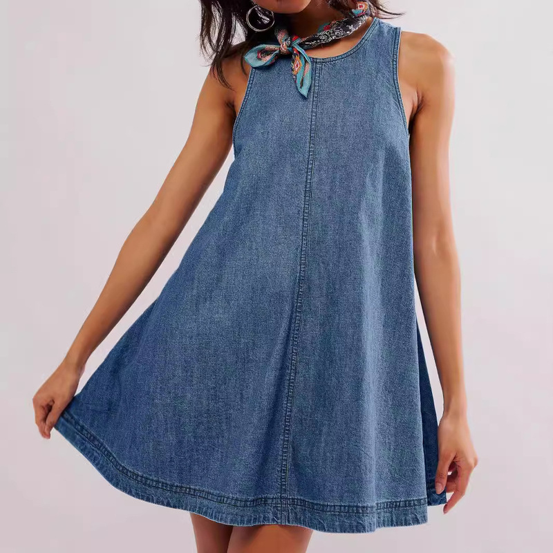 Amazon European and American Independent Site Denim Dress for Women, Summer Cross-Border Foreign Trade Casual Sleeveless Backless Short Dress, Hot Item Amazon European and American Independent Site Denim Dress for Women, Summer Cross-Border Foreign Trade Casual Sleeveless Backless Short Dress, Hot Item