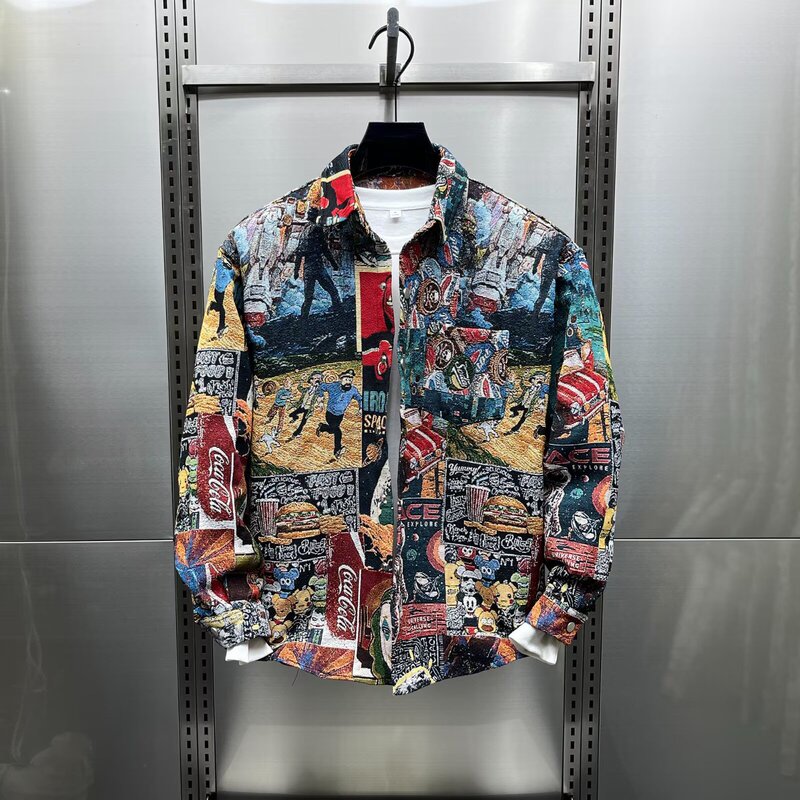 New Spring and Autumn Trendy Men's Outerwear, Colorful Printed Shirts, Unisex Fashion Versatile Loose Casual Jackets New Spring and Autumn Trendy Men's Outerwear, Colorful Printed Shirts, Unisex Fashion Versatile Loose Casual Jackets
