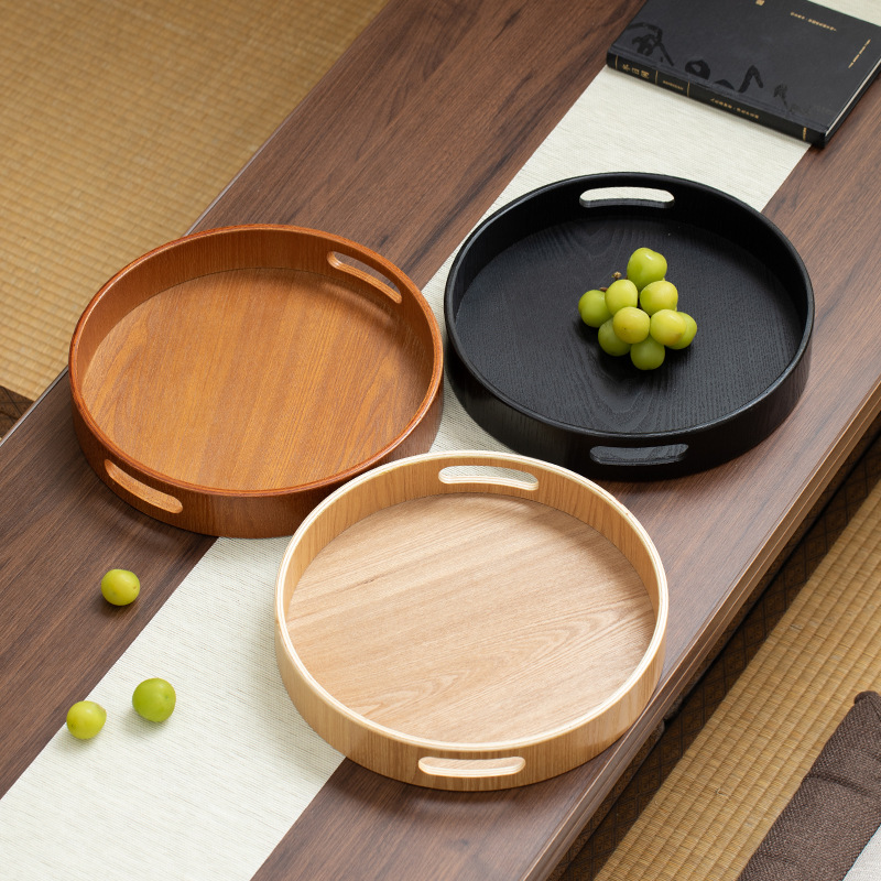 New Style Curved Wood Round Handle Dry Bubble Table Classy Household Small Tea Set Storage Tea Tray Afternoon Tea Coffee Tray