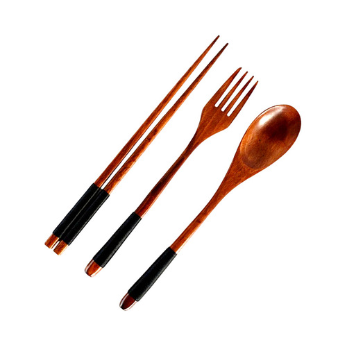Korean creative wooden tableware spoon, fork and chopstick set spoon fork portable tableware three-piece set wholesale