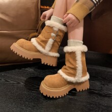 阿勒泰～2025年冬季新款厚底复古小众加绒保暖皮毛一体雪地棉靴女