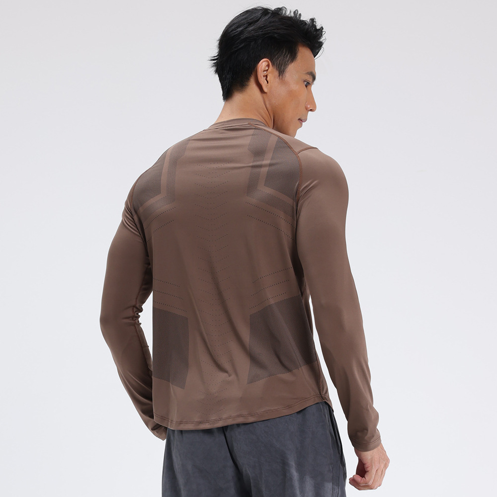 Correr camisetas deportivas elásticas de sudor para hombres secado rápido cuello redondo sudor entrenamiento de acondicionamiento físico americano camisa de cuello redondo de manga larga