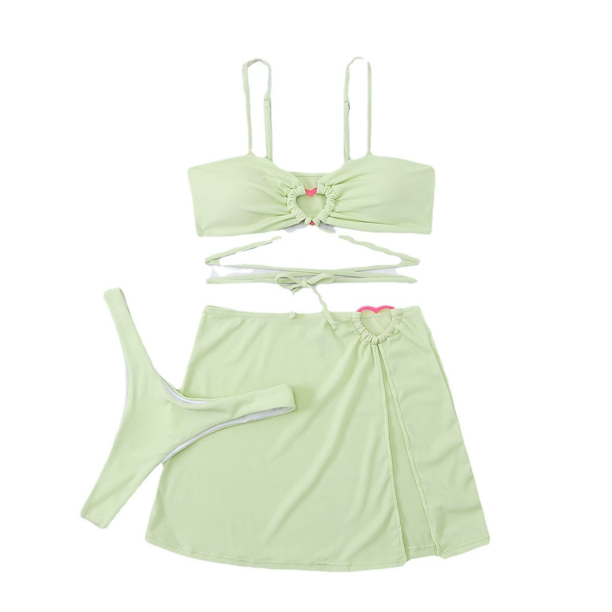 Solid swimwear, belt, sexy set, European style, 3 piece set