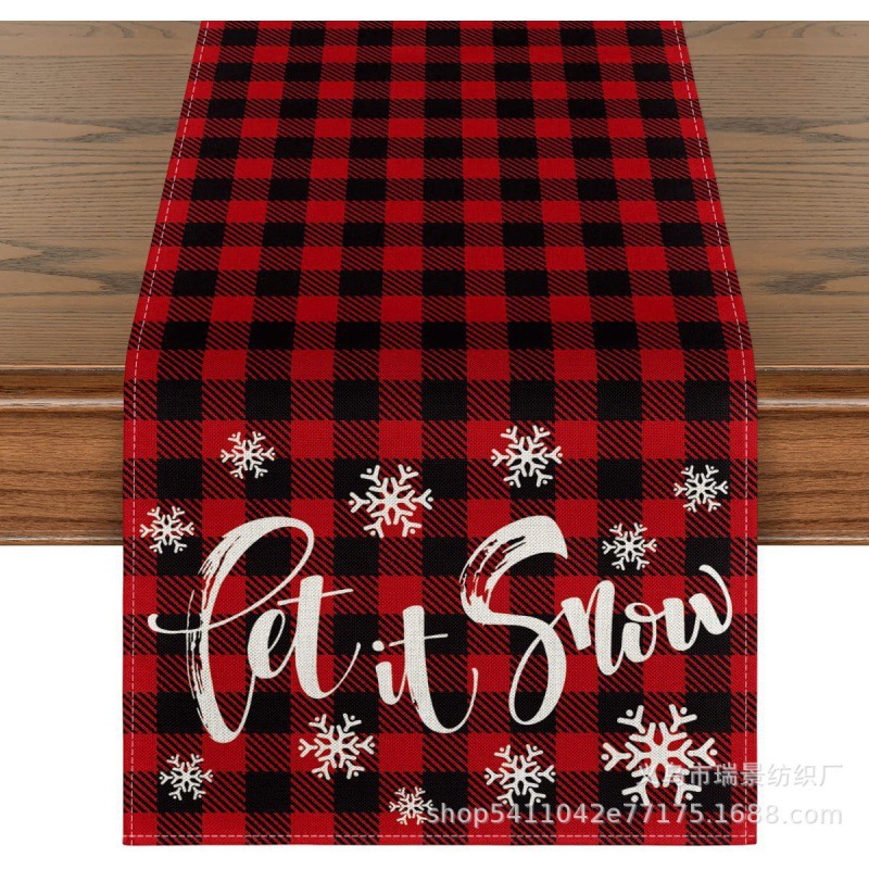 Camino de mesa navideño con estampado de muñeco de nieve y Santa