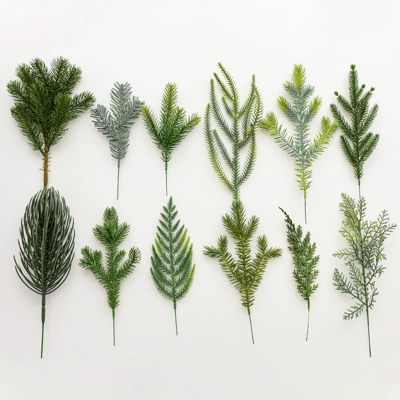 Cross -border Christmas simulation leaves and branches decorate pine cypress pine chlorophytite green simulation leaf Christmas tree flower ring accessories