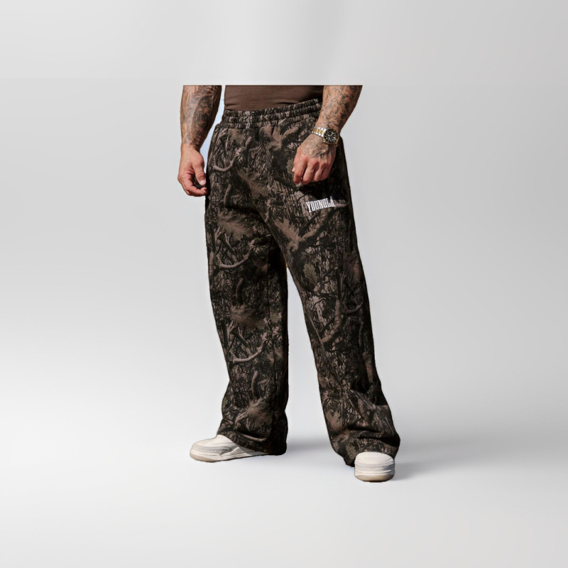Trendy Casual Pants with Digital Camouflage Print, Straight-Leg Long Pants, Loose Wide-Leg Sports Fitness Pants for Men