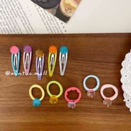 儿童糖果色灯泡珠发圈发夹甜美夏日宝宝边夹BB夹可爱女童开口戒指