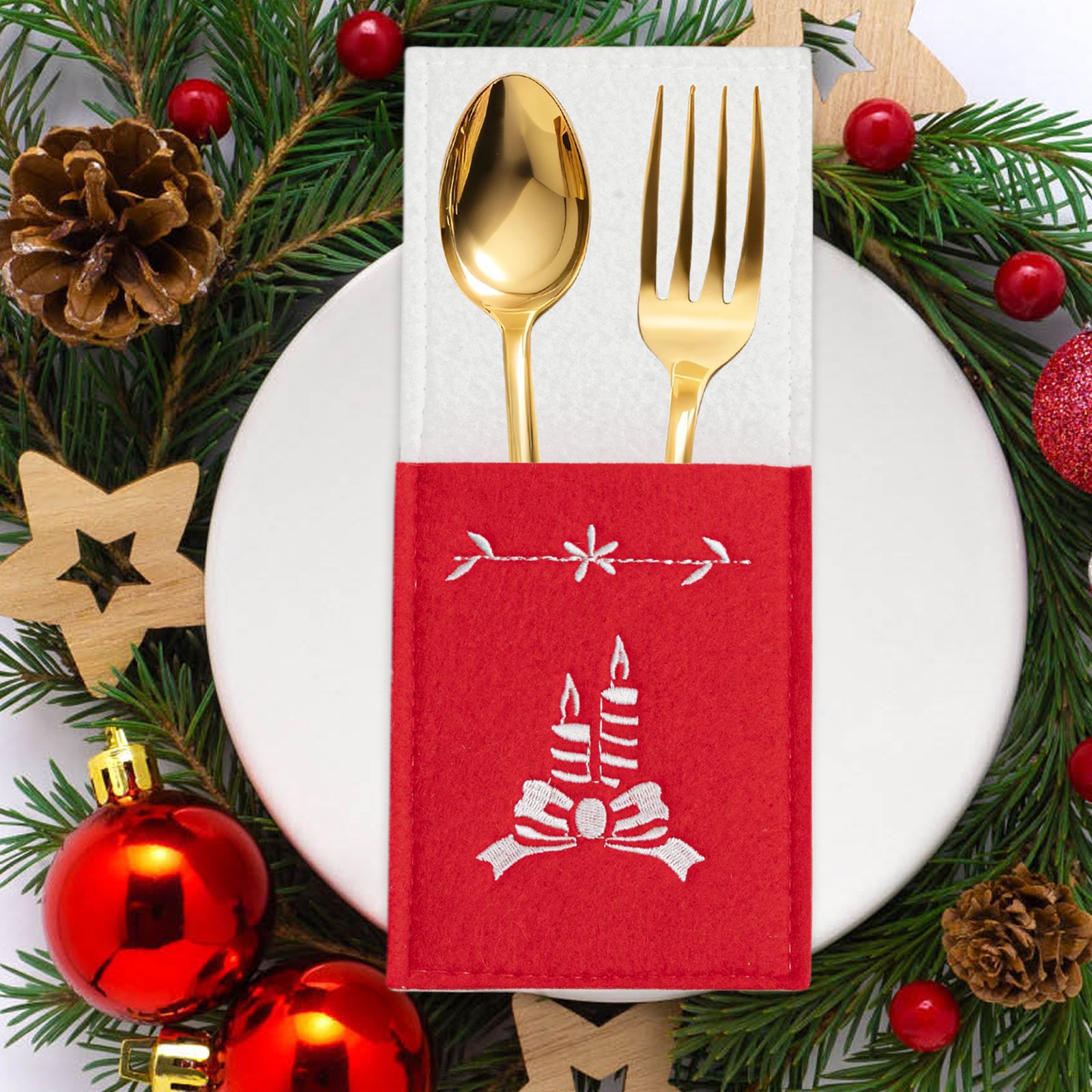 Decoración de Navidad transfronteriza Cuchillo y tenedor cubierta de feltro rojo Cuchillo y tenedor cubierta de decoración de mesa de cocina de comedor