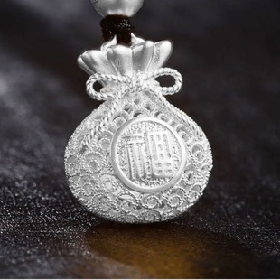 High imitation genuine silver plated pendant necklace money bag necklace hollow lucky bag new high-end black rope