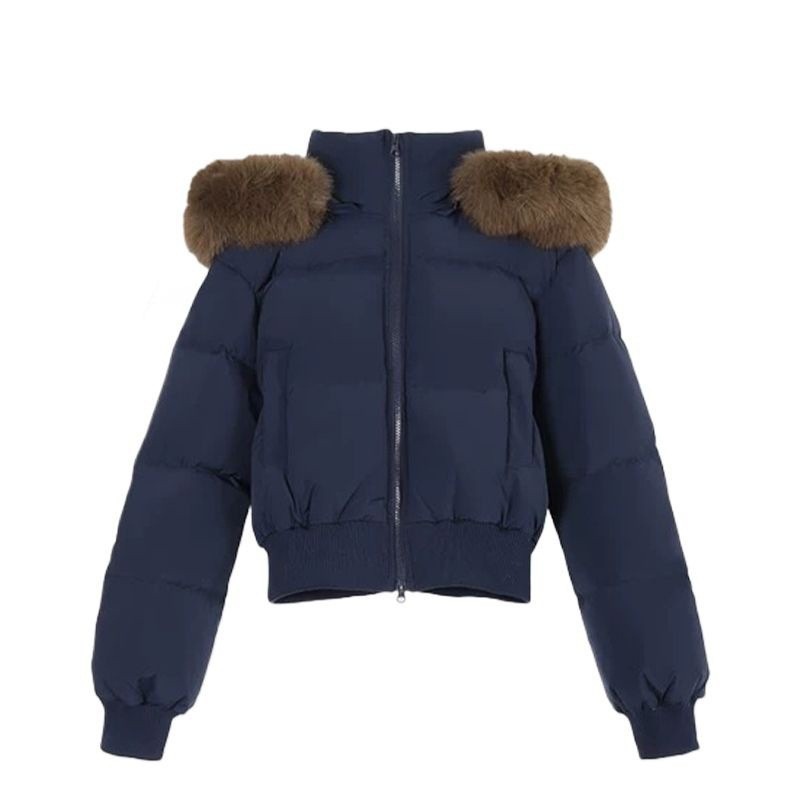 2025新款棉服女冬季欧美外贸藏青色连帽毛领短款棉衣面包服外套厚|undefined