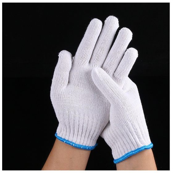 Free Shipping Labor Protection Gloves Cotton Gloves Work Thickened Nylon White Yarn Wear-Resistant Pure Cotton Thread Manufacturer Wholesale