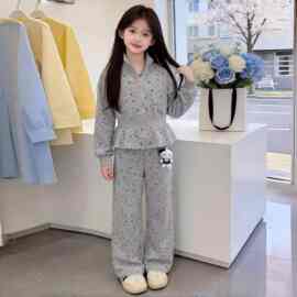 2026新款儿童套装春秋款女童洋气时髦碎花卫衣半身裙两件套