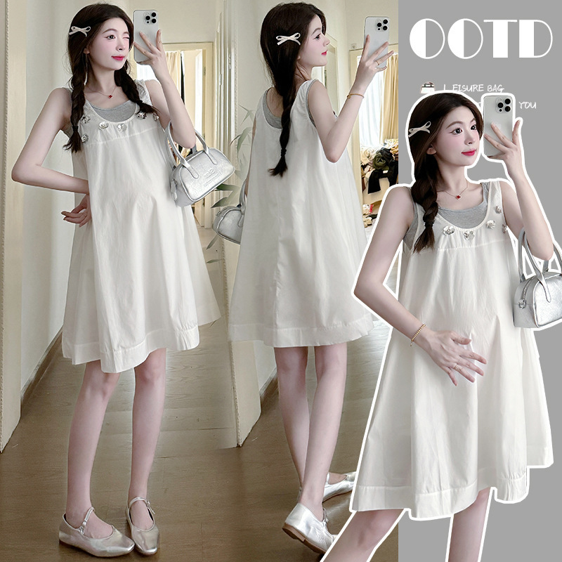 Ready Stock Pregnant Women's New Summer Layered Sleeveless Floral Vest Dress Two-Piece Set Picture Two-Piece Set